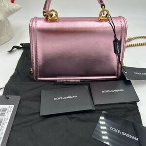 Women's Dolce & Gabanna pink leather top handle bejeweled bag made in Italy - Picture 15 of 16